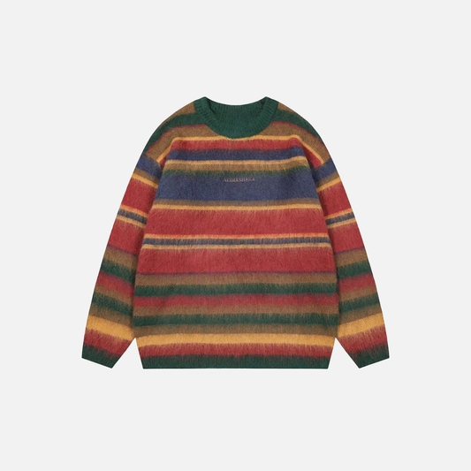 Rainbow Fluffy Oversized Striped Fuzzy Sweater - Luxuryurbanwear
