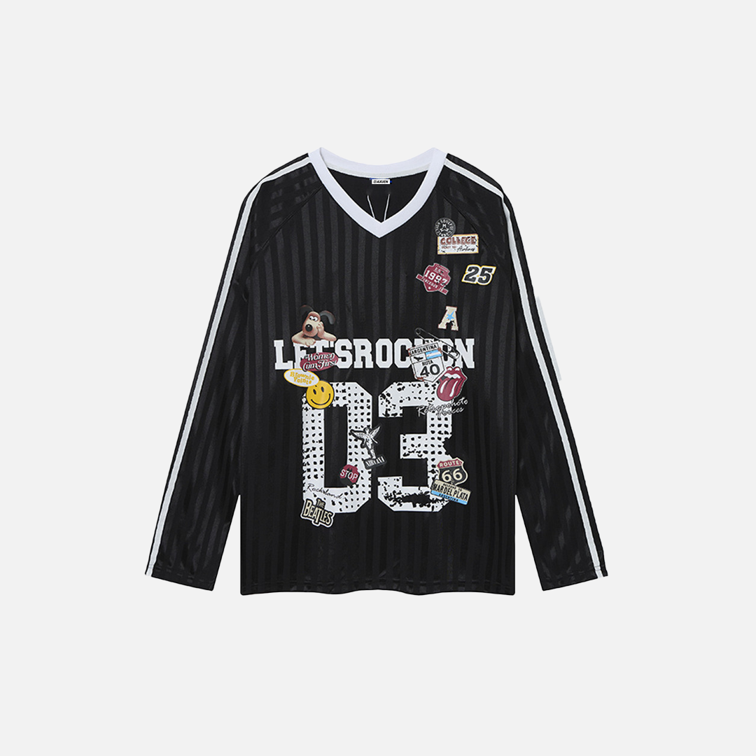 Stylish Oversized Cartoon Print Long Sleeve Polyester T-Shirt - Luxuryurbanwear