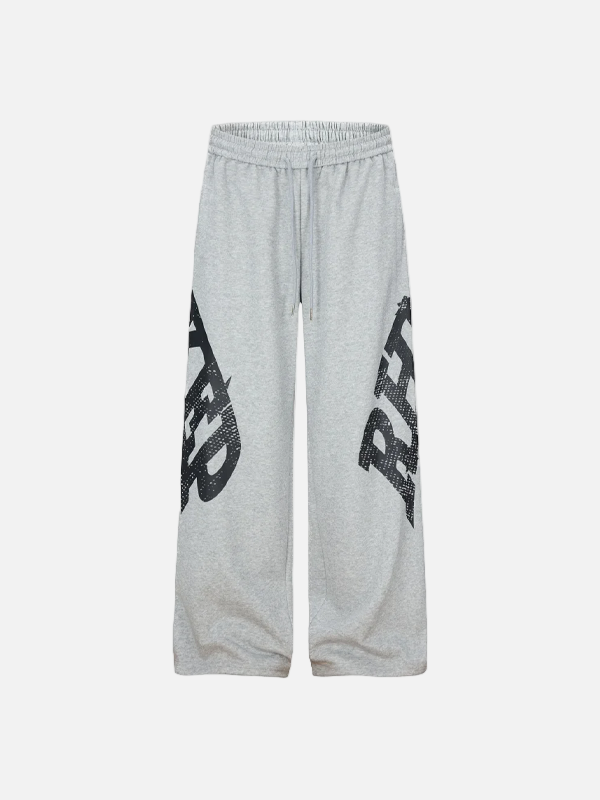 Elastic Waist Wide Leg Letter Print Sweatpants - Luxuryurbanwear