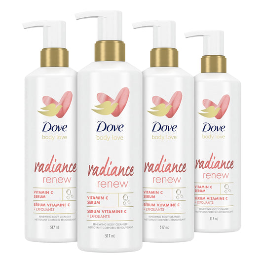 Dove Body Love Body Cleanser Radiance Renew 4 Count For Dull Skin Exfoliating Body Wash with Vitamin C Serum 17.5 fl oz