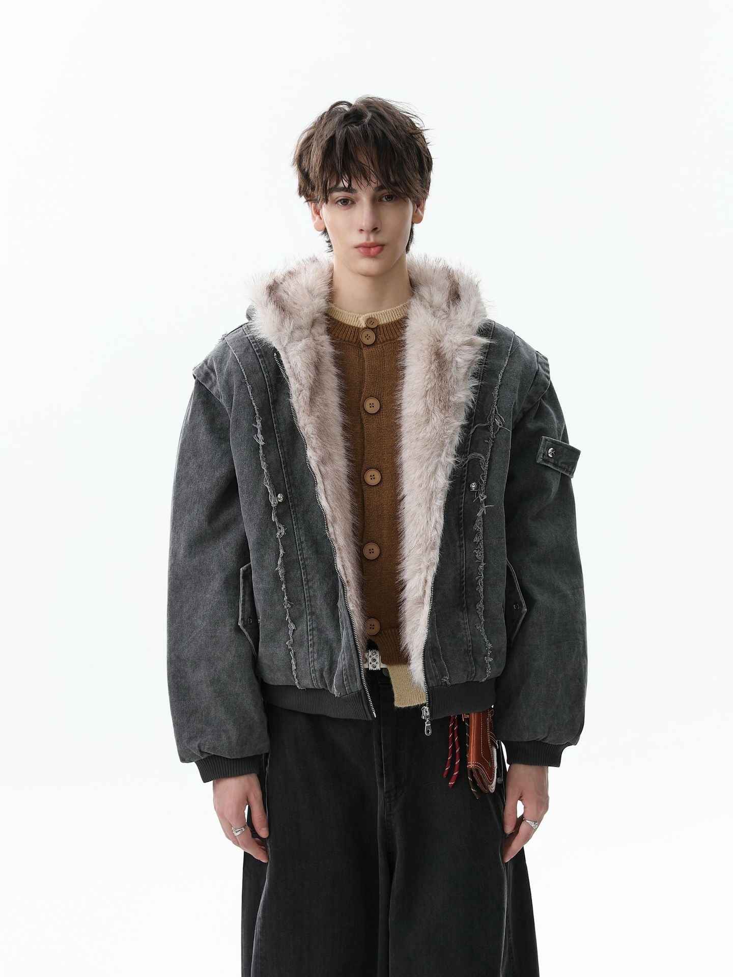 Retro Washed Fleece-lined Hooded Work Jacket