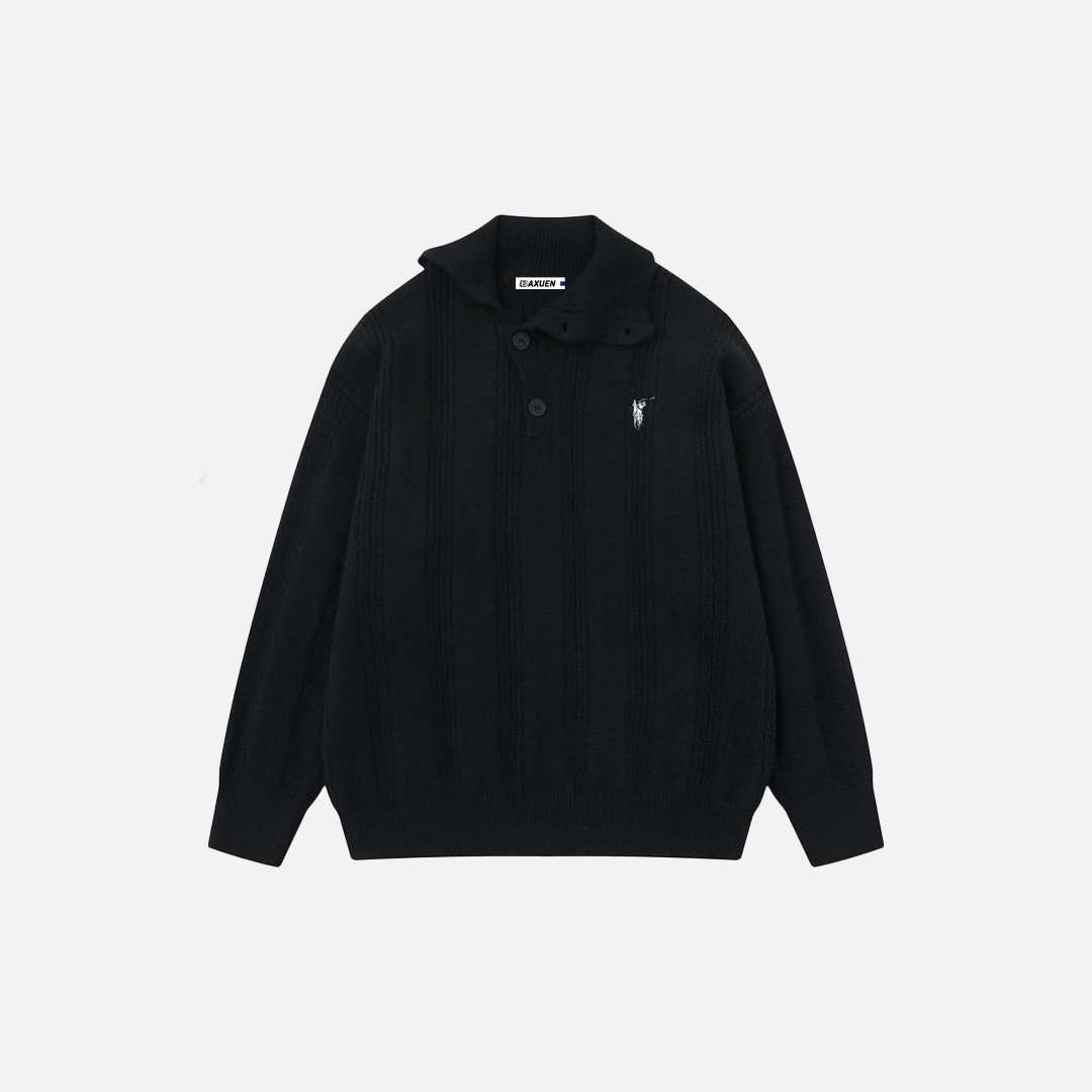 Men Cozy Jacquard Button-Up High Neck Sweater - Luxuryurbanwear