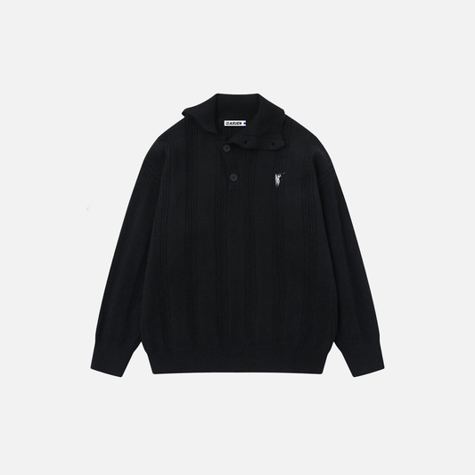 Men Cozy Jacquard Button-Up High Neck Sweater - Luxuryurbanwear