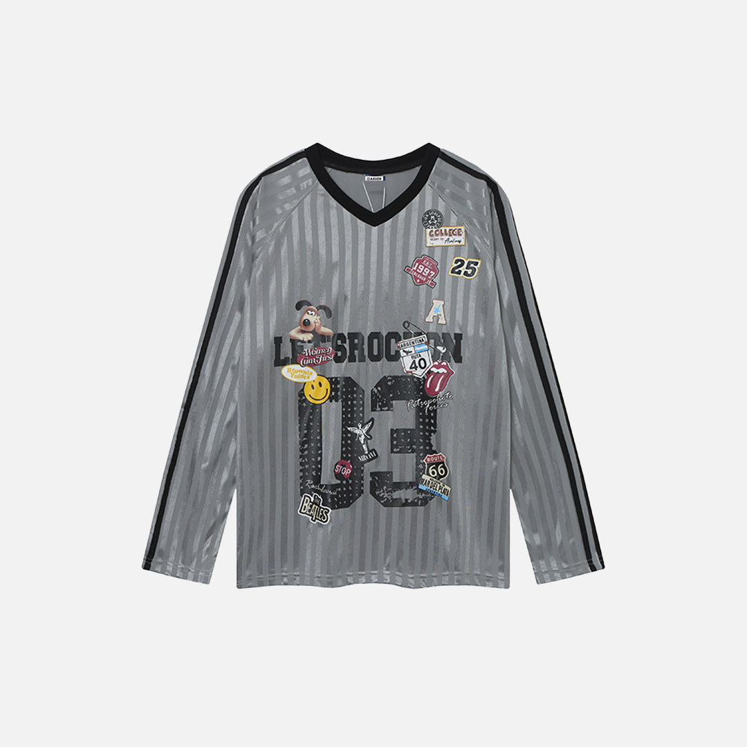 Stylish Oversized Cartoon Print Long Sleeve Polyester T-Shirt - Luxuryurbanwear
