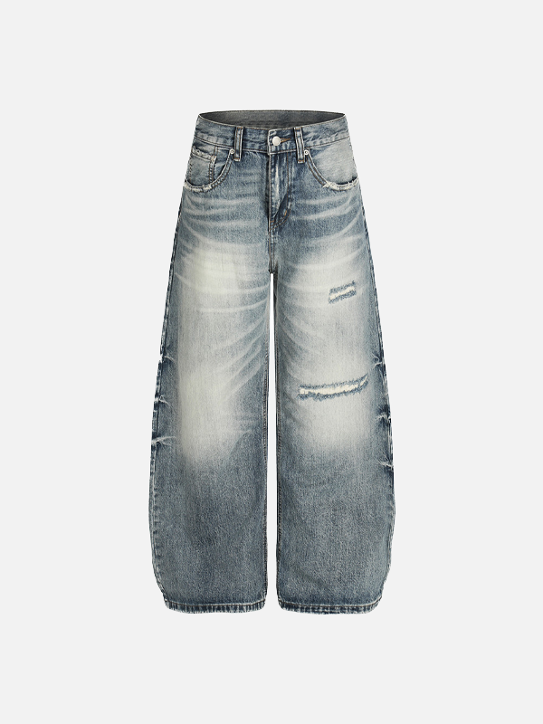 Y2K Punk Hip Hop Distressed Washed Denim Jeans - Luxuryurbanwear