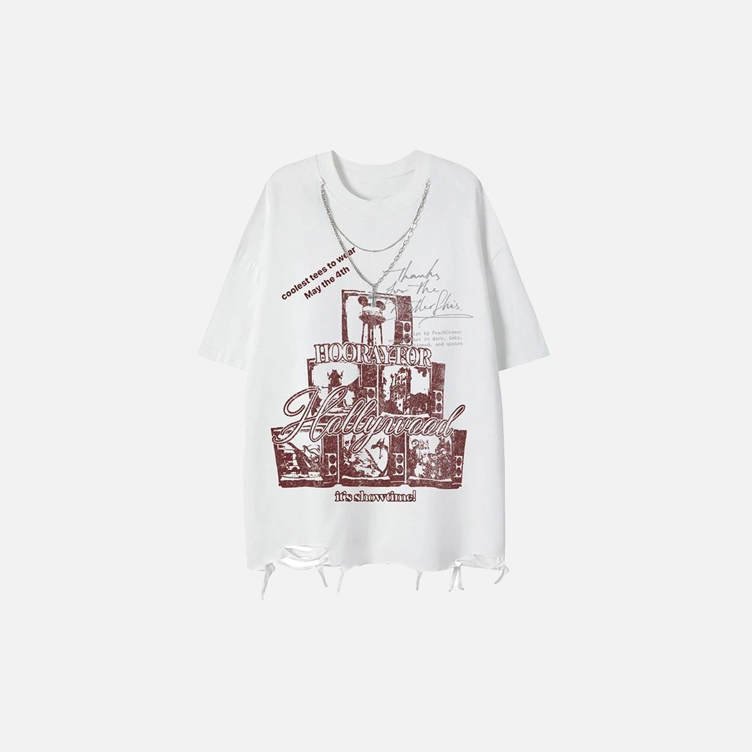 Gothic Stylish Ripped O-Neck Short-Sleeved T-Shirt - Luxuryurbanwear