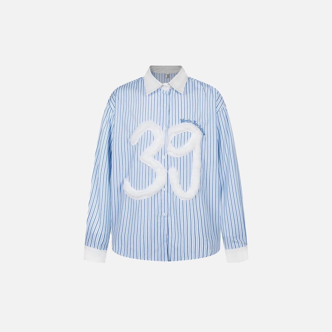 Stylish Embroidered Striped Long Sleeve Shirt - Luxuryurbanwear