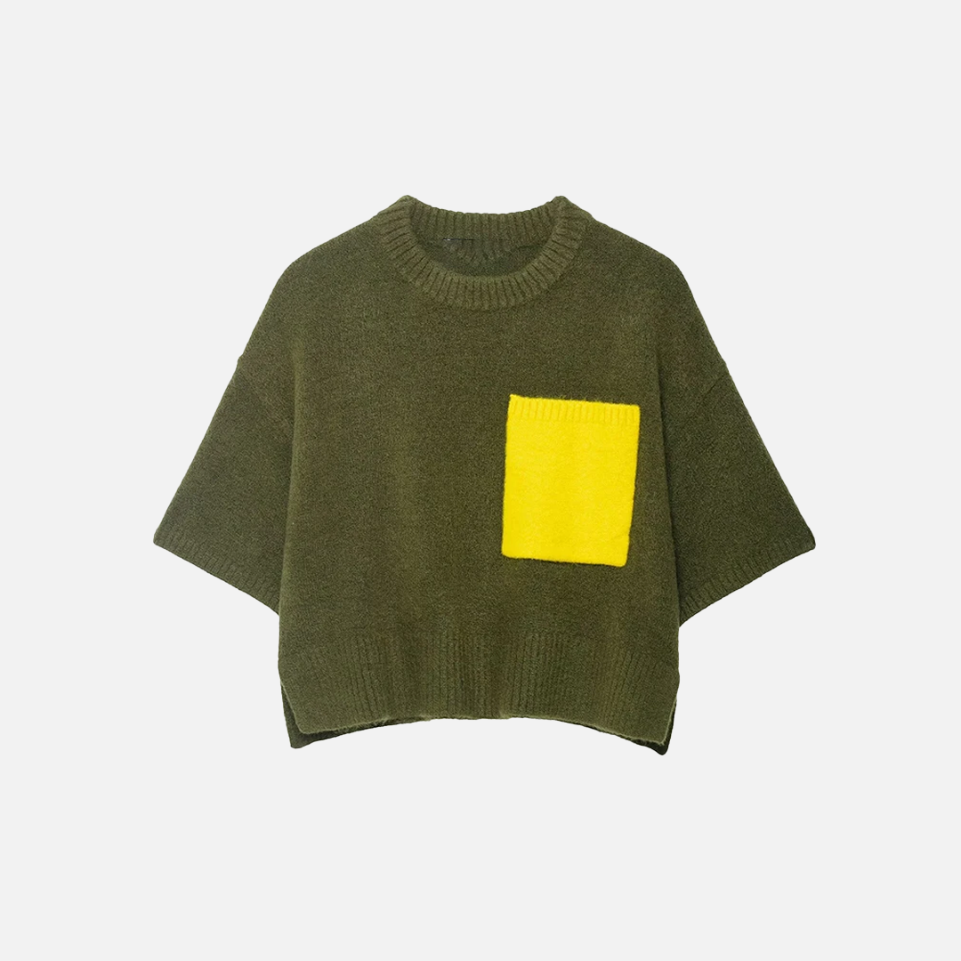 Breathable Green Knitted Short Sleeve Sweater - Luxuryurbanwear