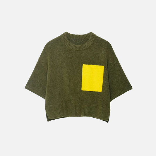 Breathable Green Knitted Short Sleeve Sweater - Luxuryurbanwear