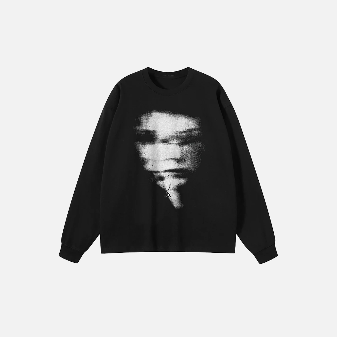 Blurry Face Graphic Long Sleeve Cotton T-Shirt - Luxuryurbanwear