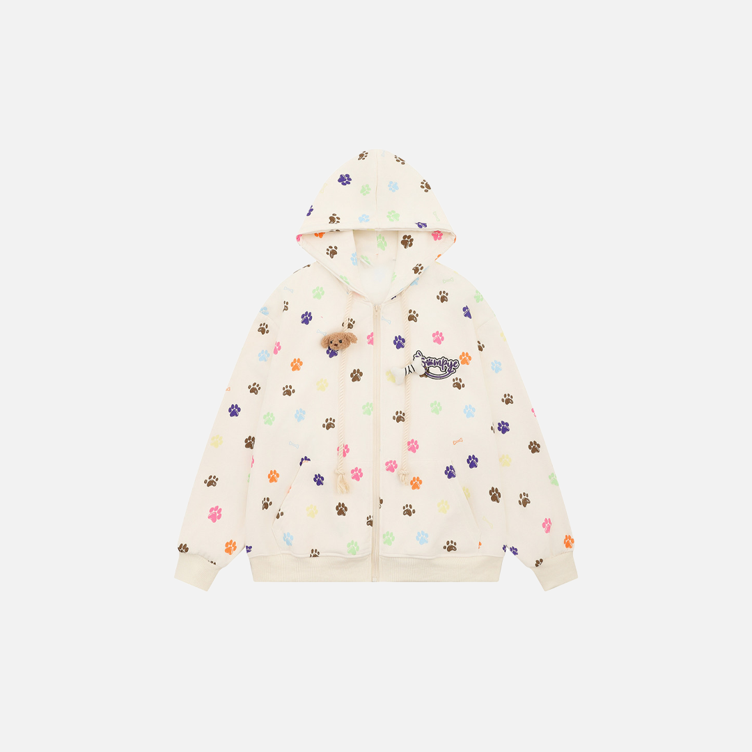 Y2K Women Cool Bear Paw Print Hooded Sweatshirt - Luxuryurbanwear