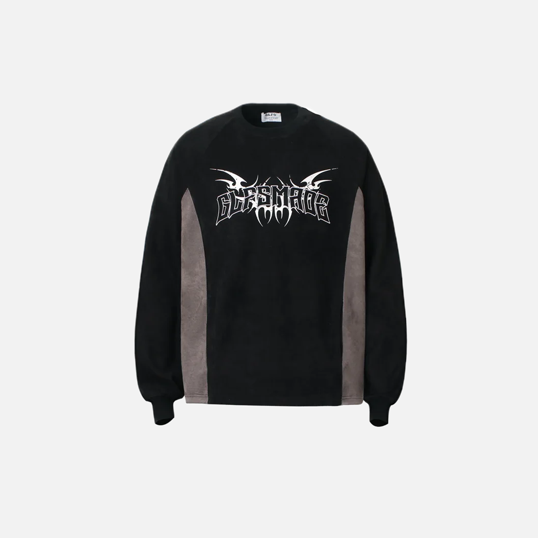 Flattering Retro Letter Patchwork Suede Sweatshirt - Luxuryurbanwear