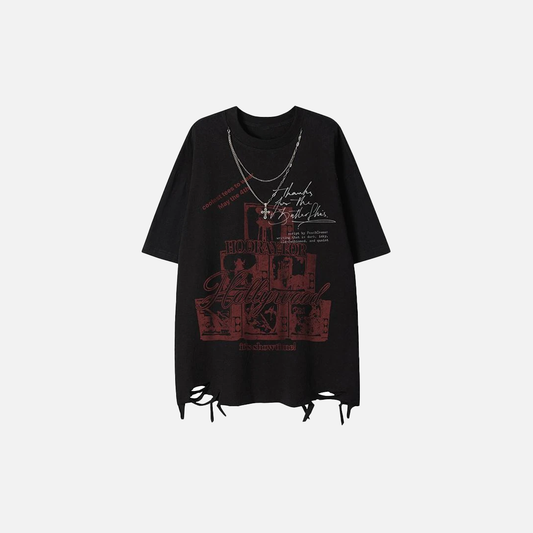 Gothic Stylish Ripped O-Neck Short-Sleeved T-Shirt - Luxuryurbanwear