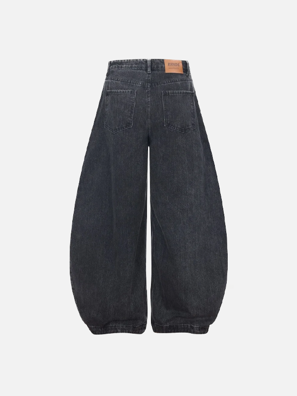 Distressed Pleated Wide Leg Banana Denim Jeans - Luxuryurbanwear