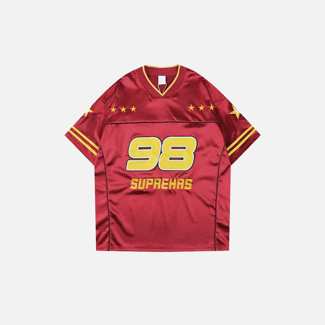 Trendy Streetwear Star Patchwork Jersey Racing T-Shirt - Luxuryurbanwear