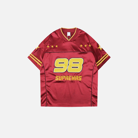 Trendy Streetwear Star Patchwork Jersey Racing T-Shirt - Luxuryurbanwear