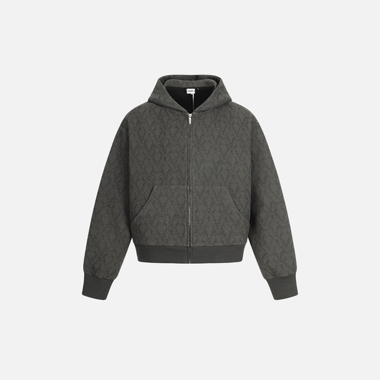 Stylish Diamond Pattern Hooded Zip-Up Sweatshirt - Luxuryurbanwear