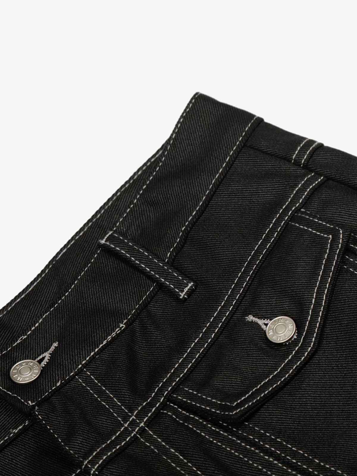 Contrast Stitch High-Waist Wide-Leg Barrel Jeans