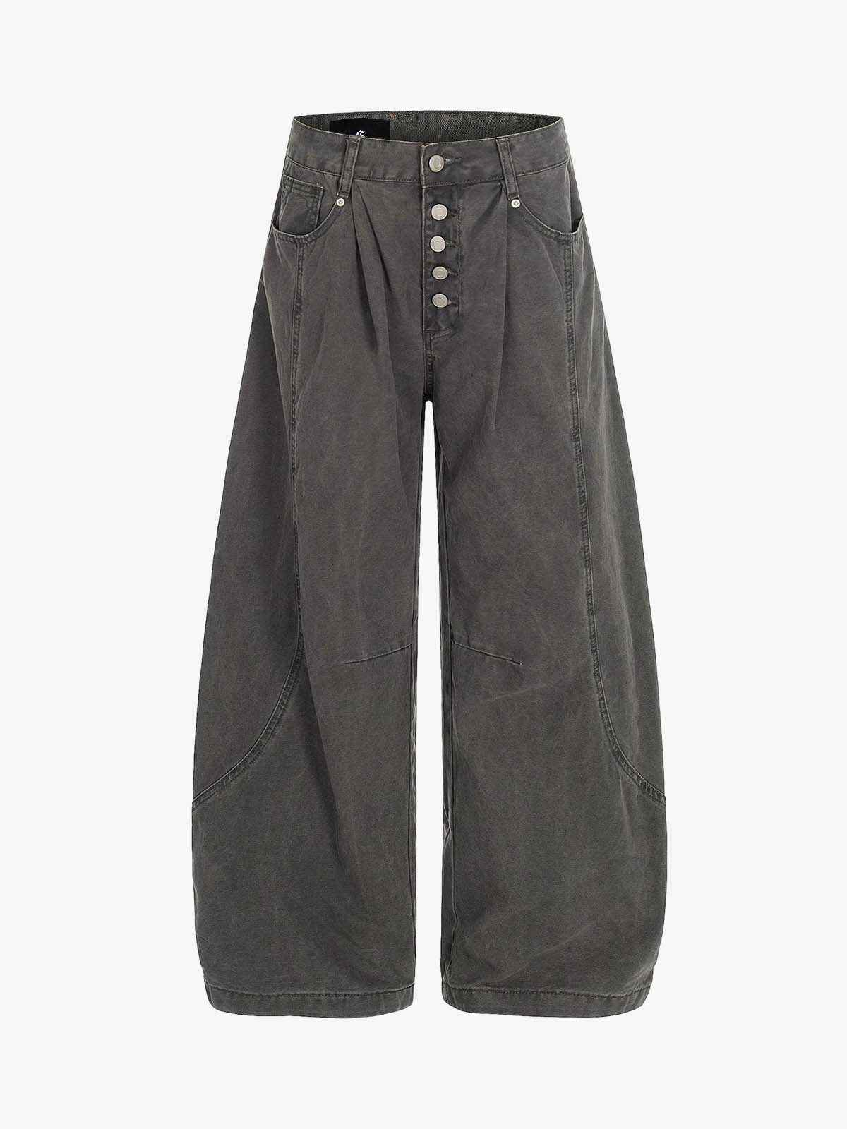 High Waist Button Fly Curved Seam Washed Jeans