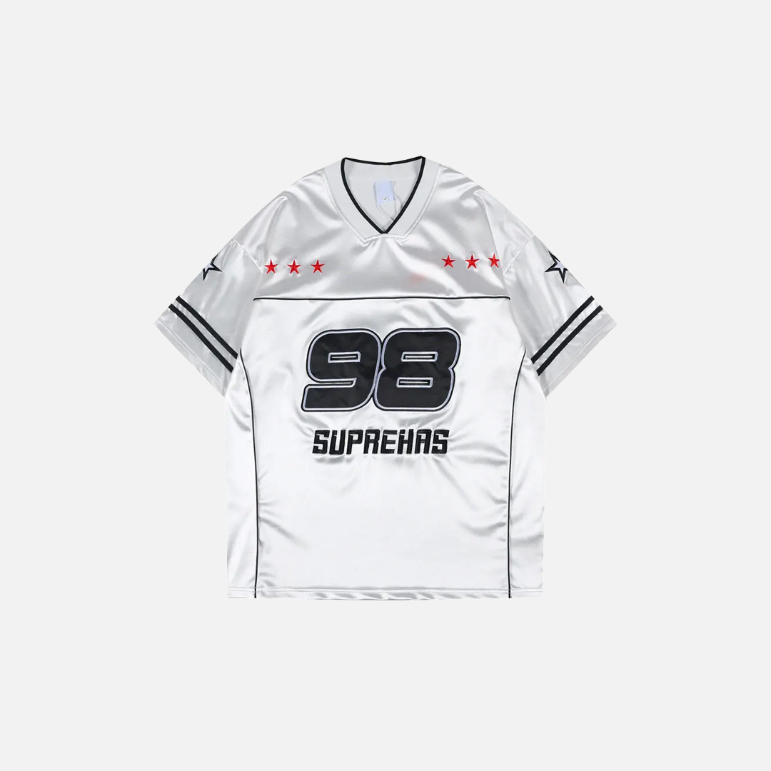 Trendy Streetwear Star Patchwork Jersey Racing T-Shirt - Luxuryurbanwear