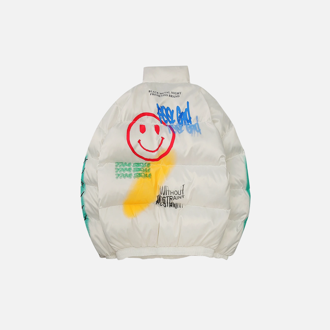 Streetwear Graffiti Print Winter Padded Puffer Jacket - Luxuryurbanwear