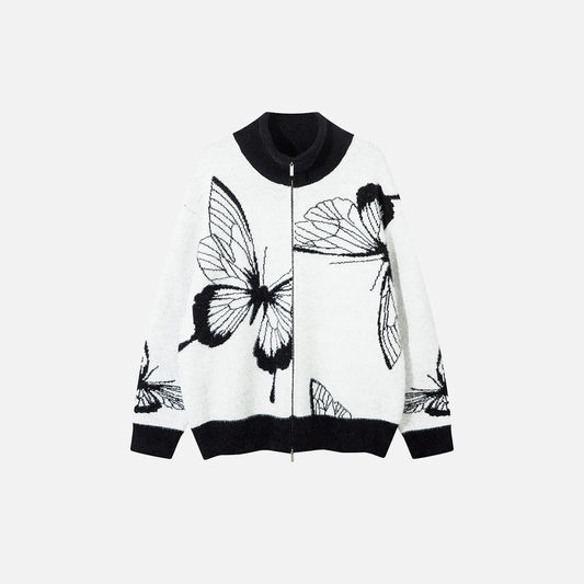Plush Butterfly Graphic Cool Knitwear Cardigan - Luxuryurbanwear