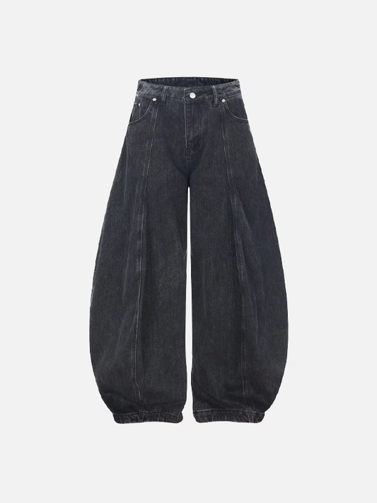 Distressed Pleated Wide Leg Banana Denim Jeans - Luxuryurbanwear