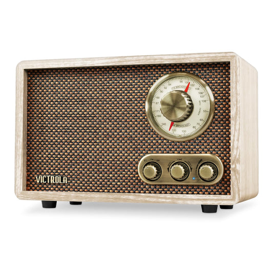Victrola Retro Wood Bluetooth Radio with Built-in Speakers Elegant & Vintage Design Rotary AM/FM Tuning Dial Wireless Streaming Natural