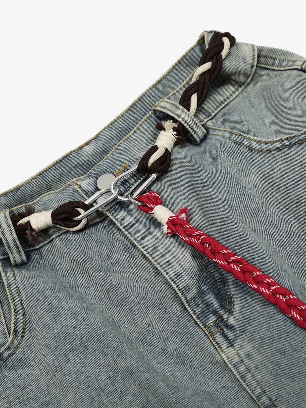 Denim Retro Belt Detail With Patchwork Barrel Jeans - 2490 - Luxuryurbanwear
