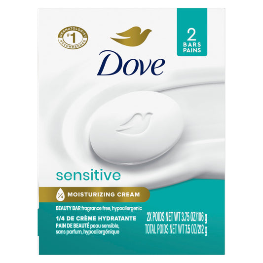 Dove Beauty Bar Soap Sensitive 2 Count for Sensitive Skin Fragrance Free and Hypoallergenic 3.75 oz