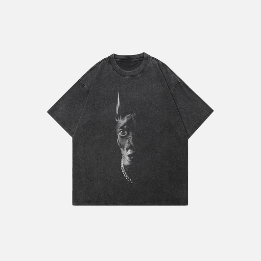 Oversized Faded Black Doberman Graphic T-Shirt - Luxuryurbanwear