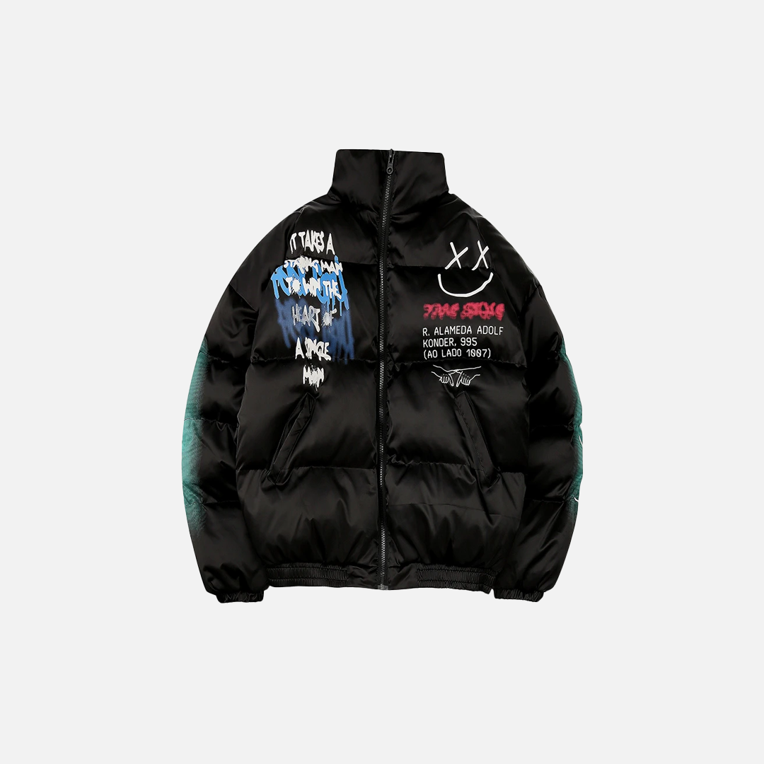 Streetwear Graffiti Print Winter Padded Puffer Jacket - Luxuryurbanwear
