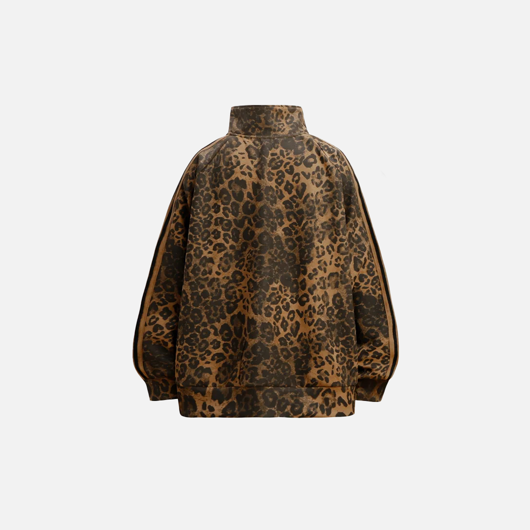 Leopard Zipper Retro Stand-Up Collar Suede Jacket - Luxuryurbanwear