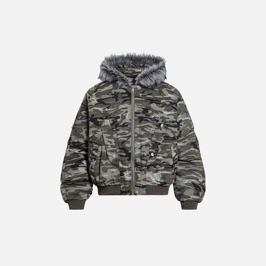 Warm Camouflage Fur Hooded Padded Jacket - Luxuryurbanwear