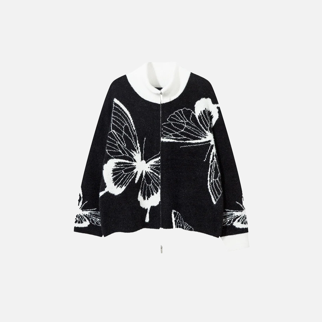 Plush Butterfly Graphic Cool Knitwear Cardigan - Luxuryurbanwear