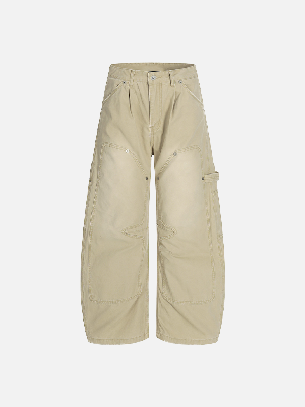 Vintage Distressed Workwear Wide-Leg Cargo Jeans - Luxuryurbanwear