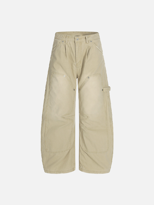 Vintage Distressed Workwear Wide-Leg Cargo Jeans - Luxuryurbanwear