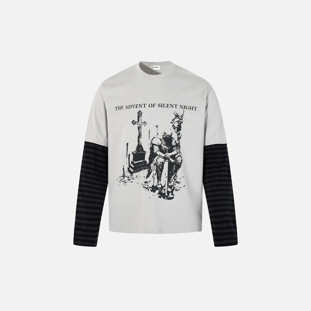 Insulated Color Block Long Sleeve Cross Print T-Shirt - Luxuryurbanwear