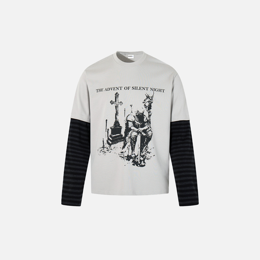 Insulated Color Block Long Sleeve Cross Print T-Shirt - Luxuryurbanwear