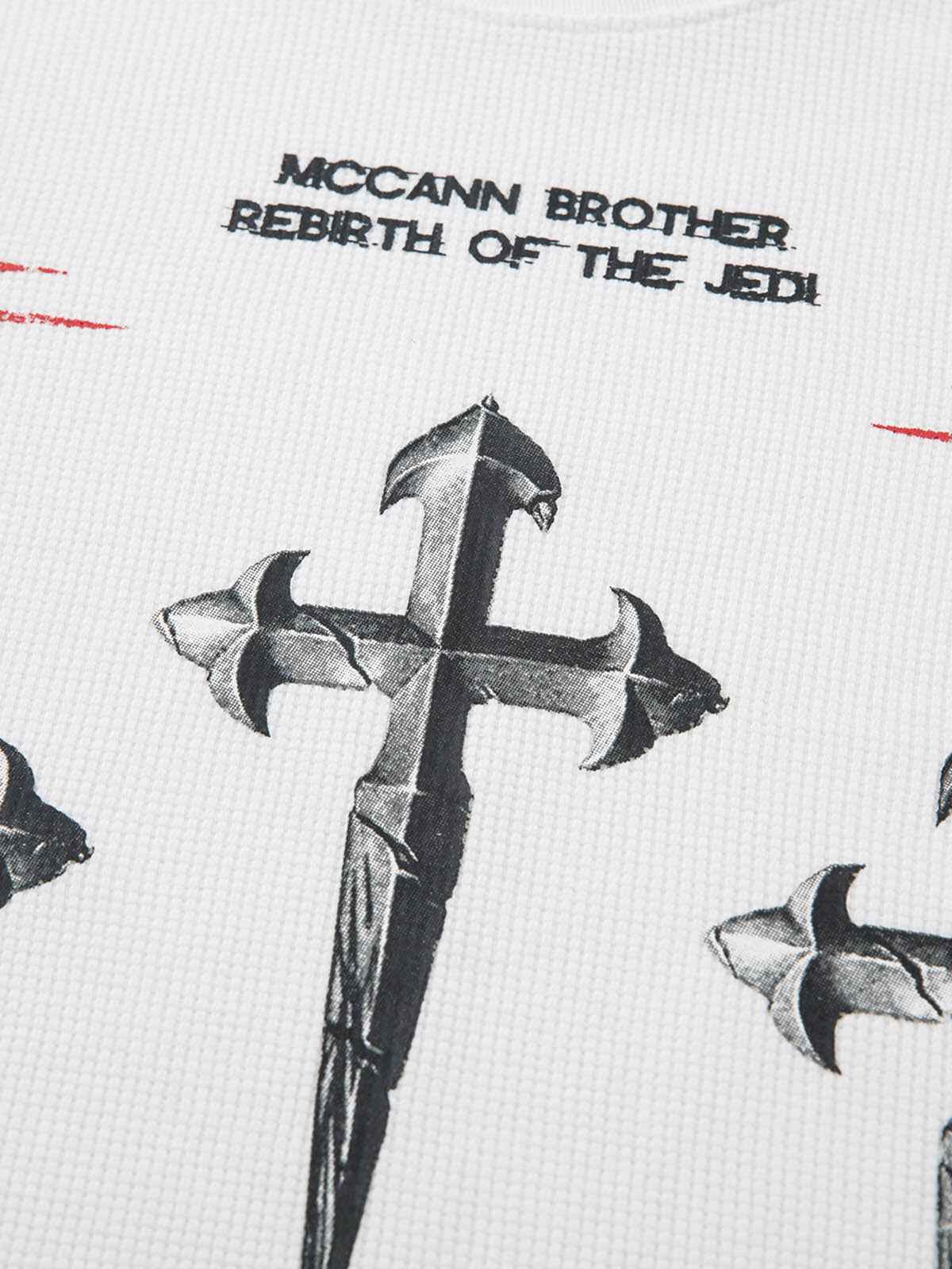 Letter Print Waffle Cross Long-Sleeved T-Shirt