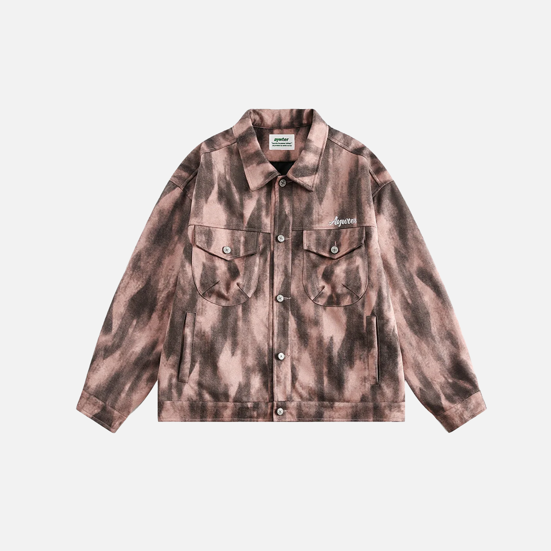 Y2K Unisex Colorful Retro Tie Dye Suede Denim Jacket - Luxuryurbanwear