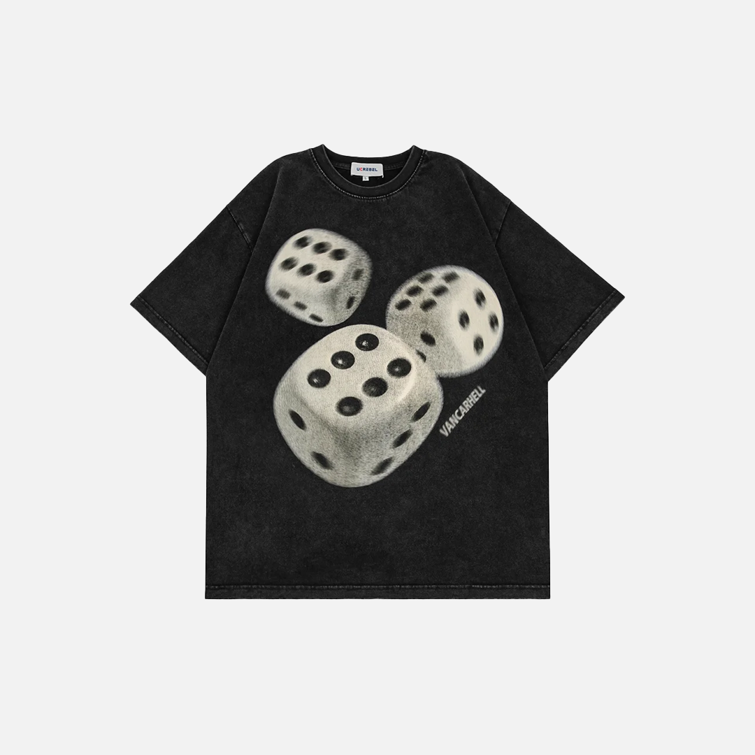 Y2K Distressed Dice Print Casual Short Sleeve T-Shirt - Luxuryurbanwear