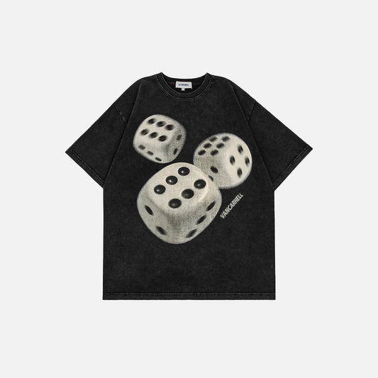 Y2K Distressed Dice Print Casual Short Sleeve T-Shirt - Luxuryurbanwear