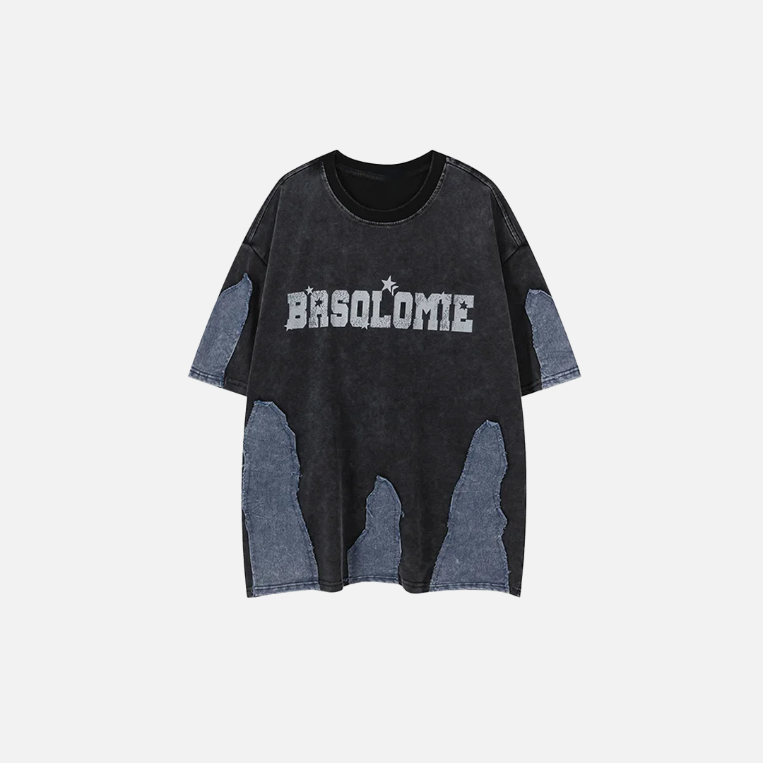 Oversized Printed Street with Patchwork T-Shirt - Luxuryurbanwear