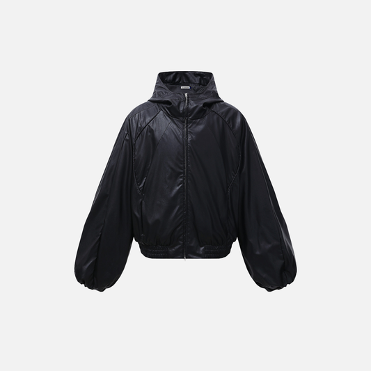Streetwear Stylish Faux Hooded Puffer Leather Jacket - Luxuryurbanwear