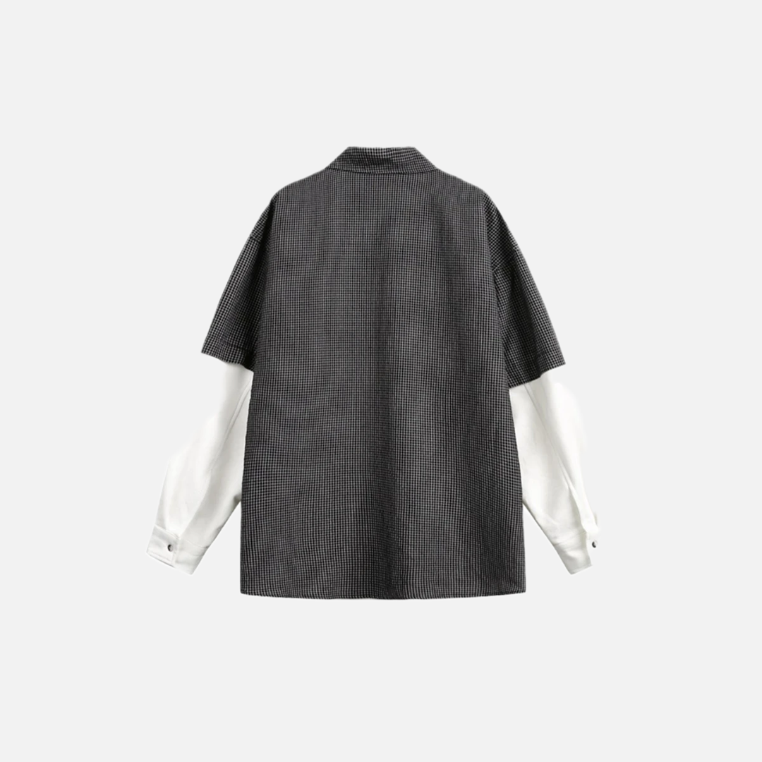 Y2K Oversized Fake Two Piece Plaid Long Sleeve Shirt - Luxuryurbanwear