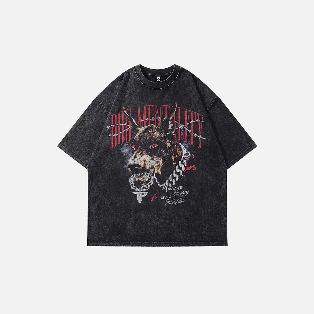 Y2K Black Washed Doberman Graphic Print T-Shirt - Luxuryurbanwear