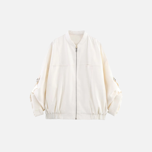 Insulated Linen Blend Zipper Windbreaker Jacket - Luxuryurbanwear