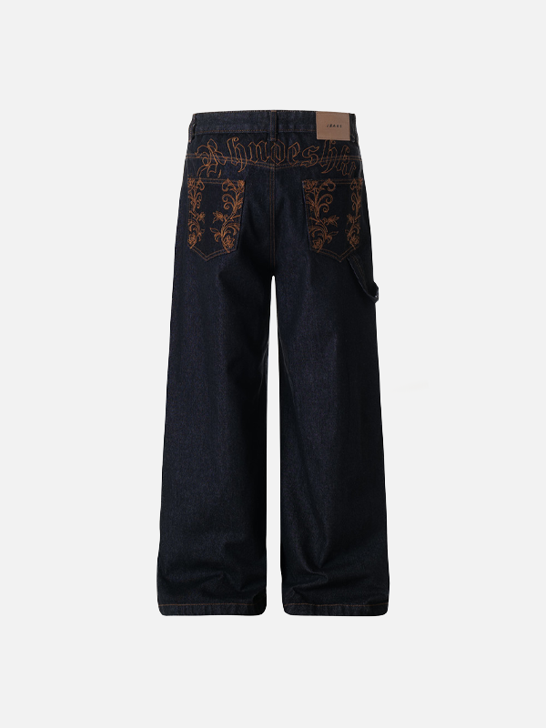 Streetwear American Plant Letter Printed Denim Jeans - Luxuryurbanwear