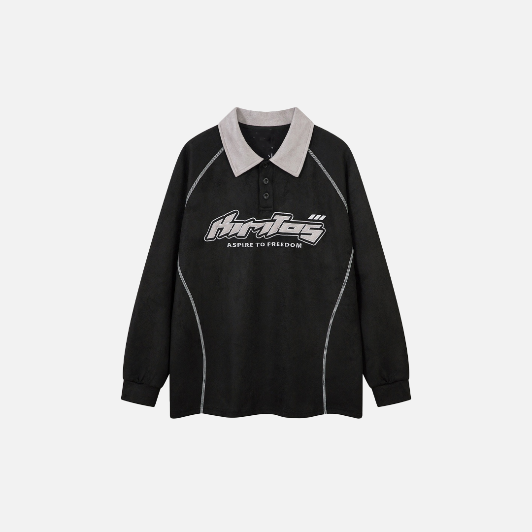 Autumn Oversized Embroidered Polo Long Sleeve T-Shirt - Luxuryurbanwear